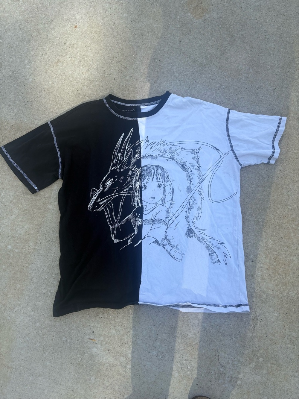 Half-and-Half Black & White Spirited Away Anime Graphic Tee